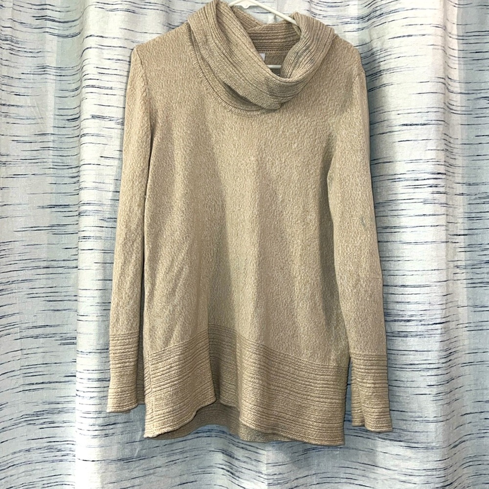 Calvin Klein Tan Cowl Neck Cotton Blend Sweater - Picture 2 of 6